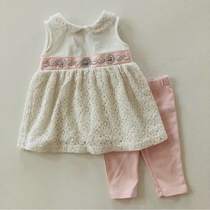Savannah Baby Girl 18 Months Pink White Lace Top Set Outfit